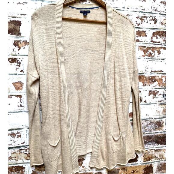 Tommy Hilfiger Beige Long Knit Open Front Pocket Cardigan - Picture 3 of 7